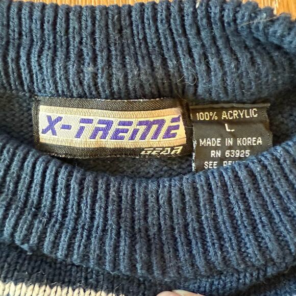 Vintage Xtreme Navy Striped Sweater – Size L – Y2K Skate Style - Picture 3 of 5